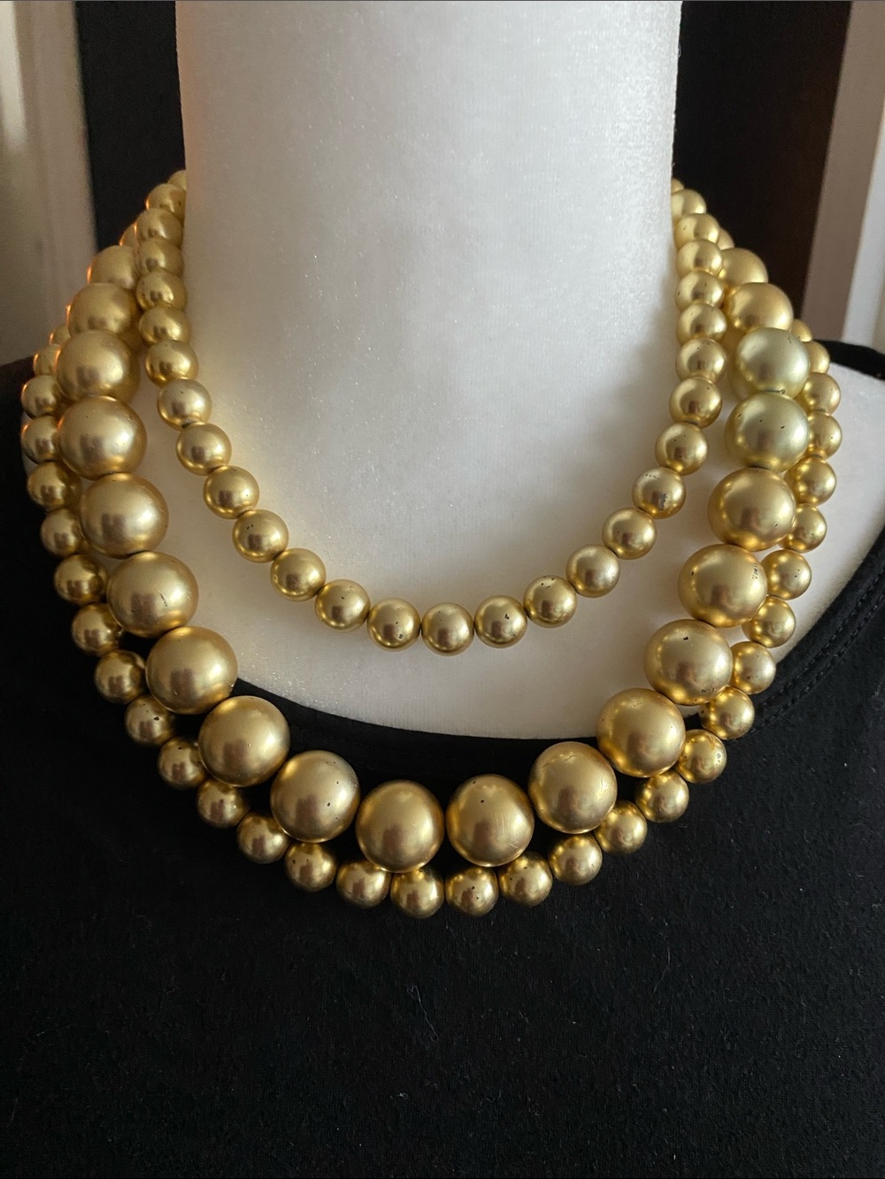Vintage Gold Bead Three-Strand Necklace